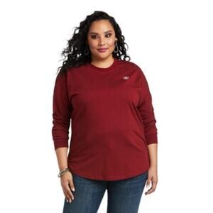 Ariat R.E.A.L Oversized Long Sleeve Rhubarb Red‎ T-Shirt Women's Size XL